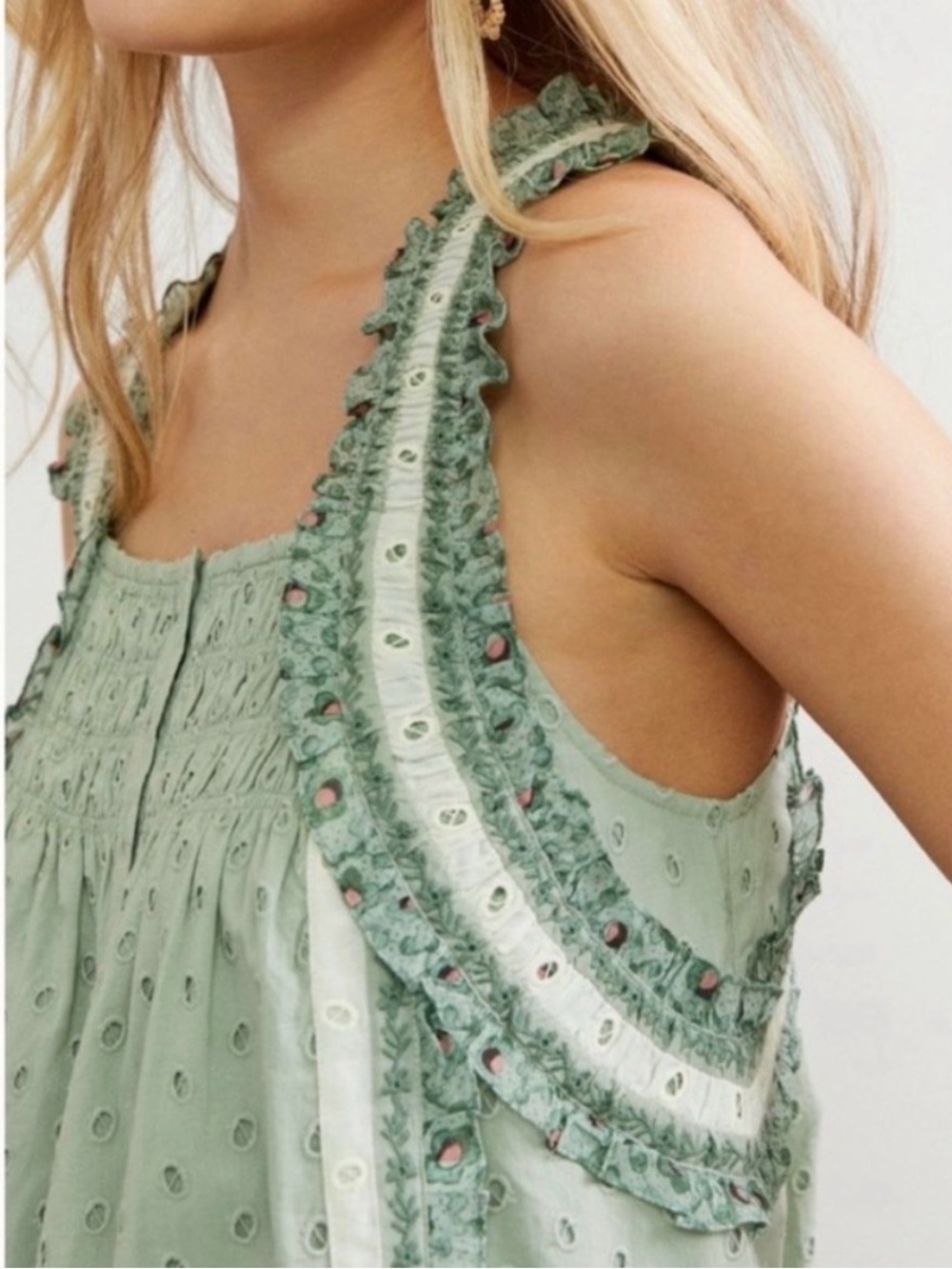 Vintage-Inspired Sage Green Ruffled Tank Top